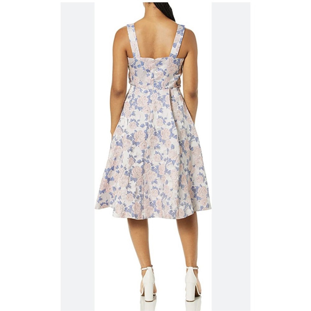 Nanette Lepore Floral Metallic Brocade Fit and Flare Midi Dress Pink Blue 2 XS